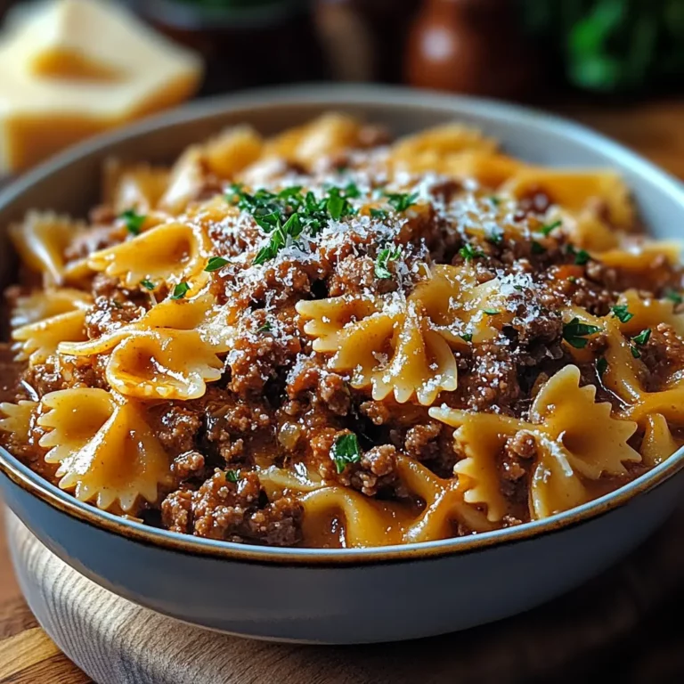 Cheesy Beef and Bowtie Pasta in Garlic Butter